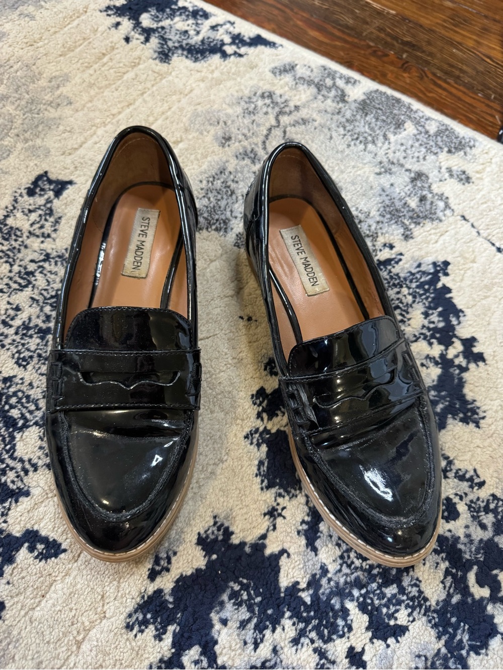 Steve Madden Black Patent Classic Penny Loafers